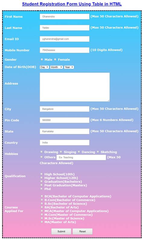 Student Registration Form in HTML with CSS | Completely Free ...