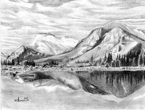 Mountain Pencil Sketch at PaintingValley.com | Explore collection of ...