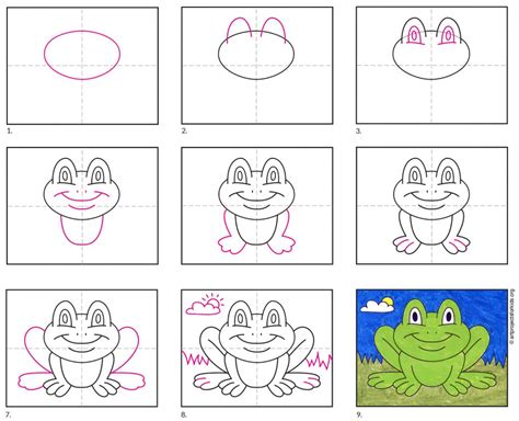 Easy How to Draw a Frog Tutorial and Frog Coloring Page