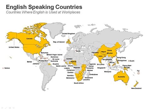 the world map with countries and their speaking countries in yellow ...