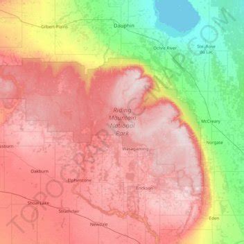 Riding Mountain National Park topographic map, elevation, relief