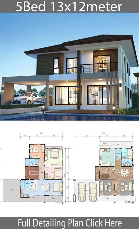 House design plan 13x12m with 5 bedrooms - Home Design with Plan 2 ...