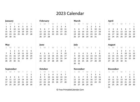 2023 Yearly Calendar in Excel, PDF and Word