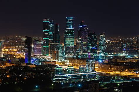 HD wallpaper: night city, skyscrapers, city lights, moscow city ...