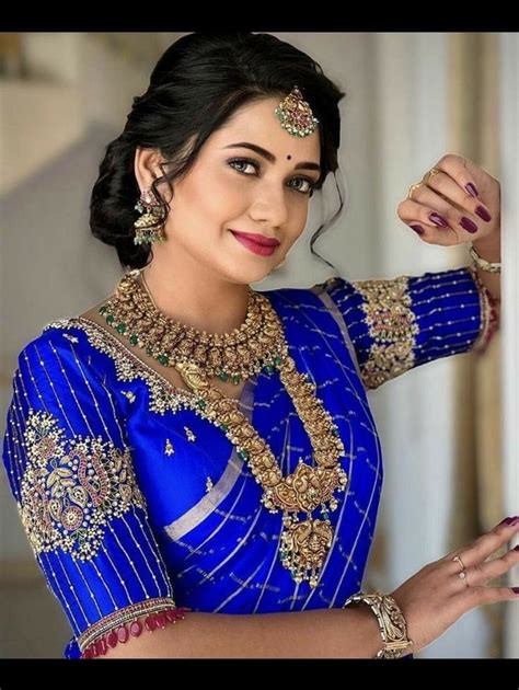 Royal Blue Maggam Work Peacock Design Blouse Aari Work Saree Blouse ...