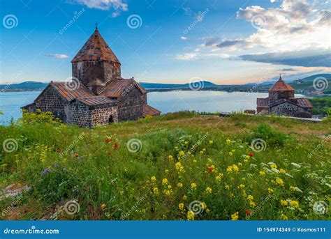 Sevanavank Monastery on Lake Sevan at Sunset Stock Image - Image of ...