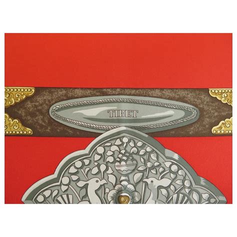 Hermès HERMES LE TIBET SCARF CATHY LATHAM CARRE 90 IN RED SILK SILK ...