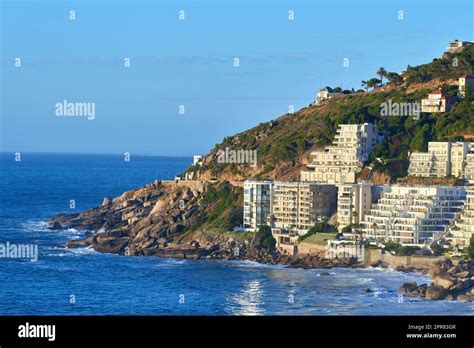 Clifton, Cape Town, South Africa panorama seascape with clear blue sky ...