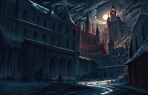 Premium Photo | Anime style a dark castle in the night