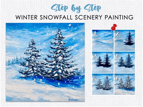 Winter Snowfall Scenery Painting - Easy Winter Painting Ideas For Beginners