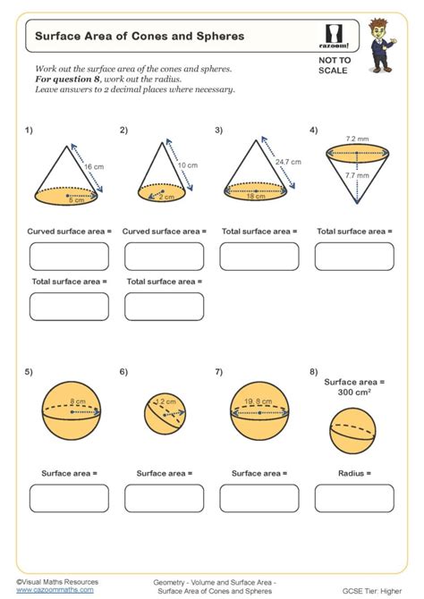 Surface Area Of A Cone Worksheets