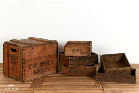 Vintage wooden grocery storage crates