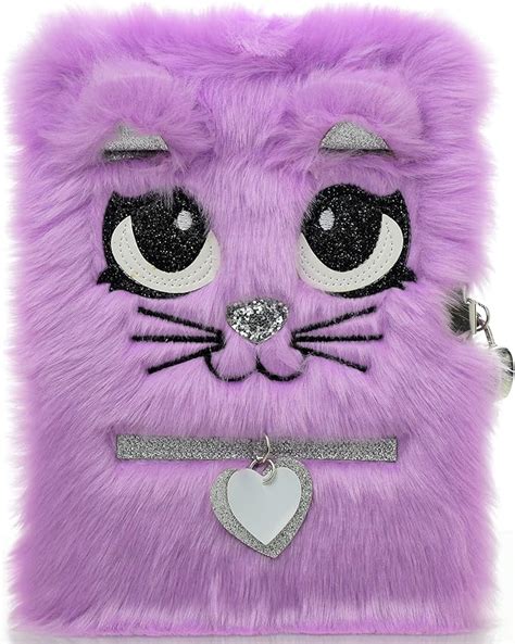 Busy Kid Plush Diary with Lock for Girls Glitter Kitty Notebook for ...