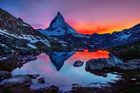 Sunset landscape mountain sky Matterhorn Switzerland the Alps ...