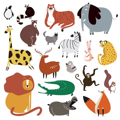 Collection of cute wild animals in cartoon style vector - Download Free ...