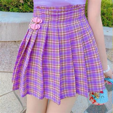 Sweet Purple Plaid Skirt | Purple plaid skirt, Pleated skirt outfit ...