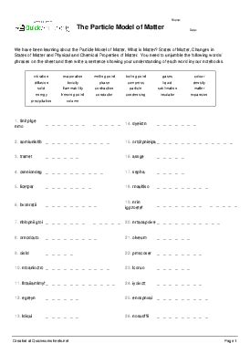 The Particle Model of Matter - Word Scramble - Quickworksheets