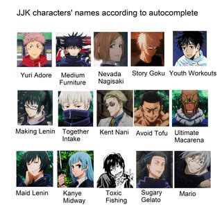 JJK characters' names according to autocomplete : r/JuJutsuKaisen