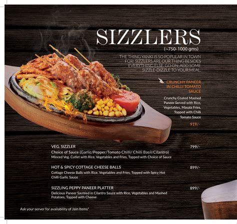 Sizzler Menu