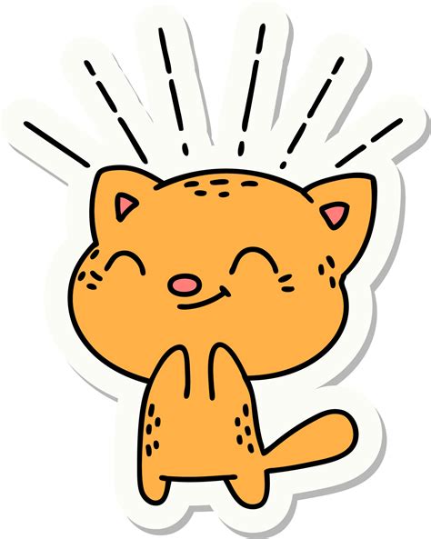 sticker of a tattoo style happy cat 11183387 Vector Art at Vecteezy