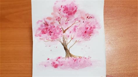 How to draw cherry blossom, vẽ cây hoa anh đào đơn giản bằng màu nước ...