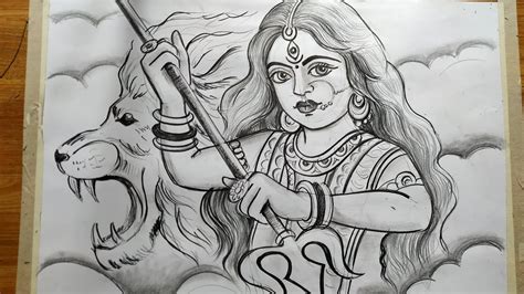 How To Draw Maa Durga Face And Lion Pencil Sketch Drawing For Beginners ...