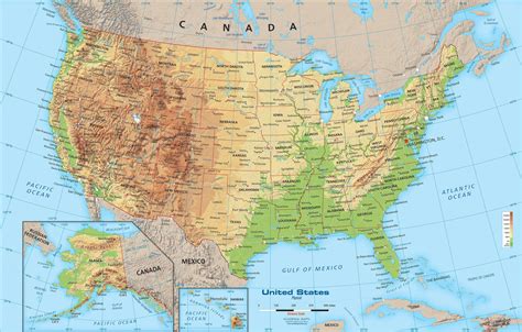 Geographical map of USA: topography and physical features of USA