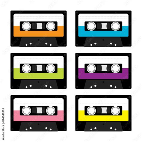 Plastic audio tape cassette. Retro music icon set. Recording element ...