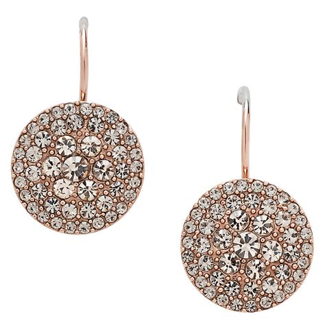 Fossil rose gold-plated pave crystal drop earrings - Ernest Jones