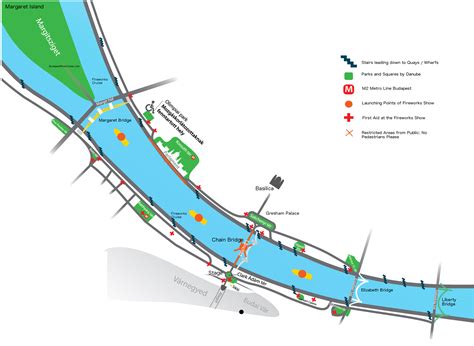 Budapest Fireworks Cruise: Map of Launching Rockets - Budapest River Cruise