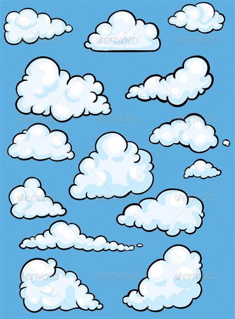 Set of Clouds | Cartoon clouds, Cloud drawing, Blue drawings