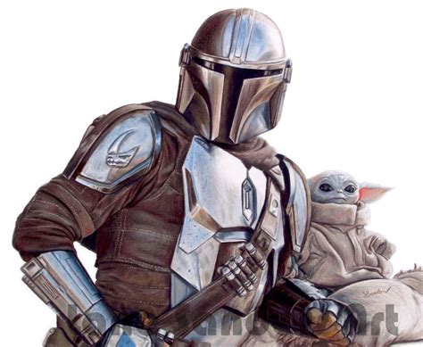 Colored Pencil Drawing of the Mandalorian and Baby Yoda | Yoda drawing ...