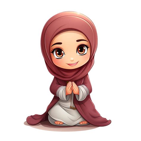 Cartoon muslim girl Praying with hijab ai generative 28648774 PNG