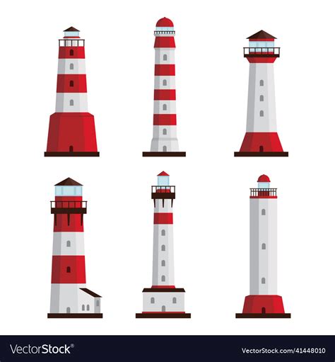 Set of different types of lighthouses Royalty Free Vector