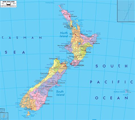 Large detailed administrative map of New Zealand with roads, cities and ...