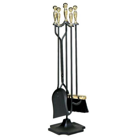 UniFlame Polished Brass and Black 5-Piece Fireplace Tool Set-T51030PK ...