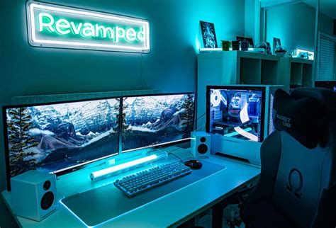 First battlestation setup! Blue Palette | Gaming room setup, Games room ...