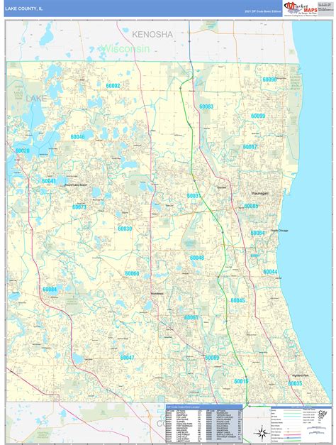 Lake County, IL Zip Code Wall Map Basic Style by MarketMAPS - MapSales