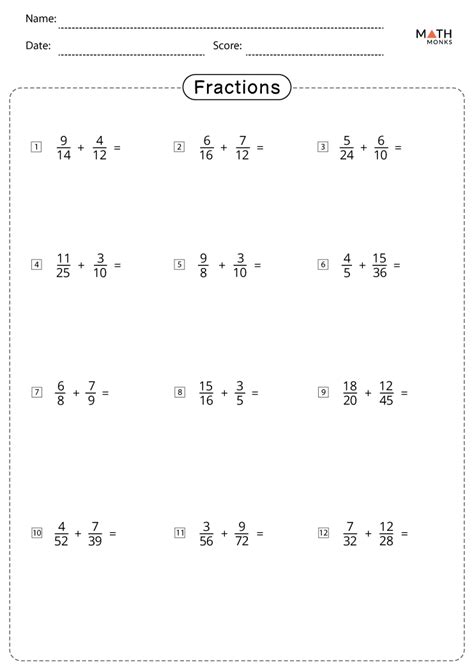 Fractions Worksheets Grade 7 - Math Monks