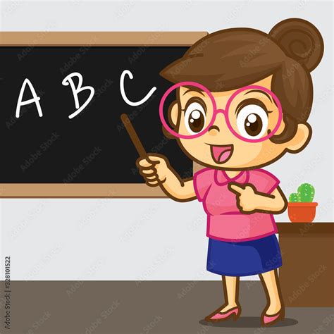 The teacher is teaching, Teacher cartoon vector, cute vector Stock ...