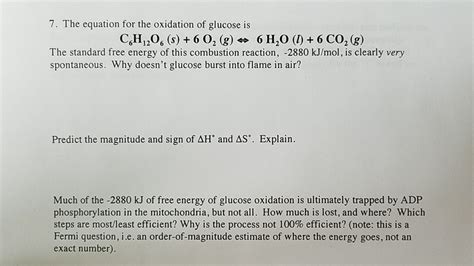 Solved 7. The equation for the oxidation of glucose is | Chegg.com