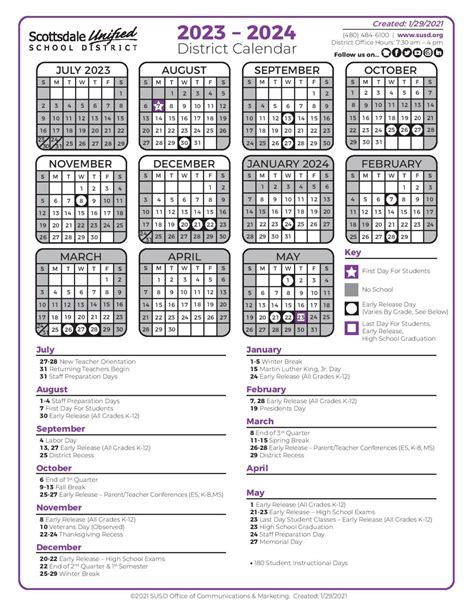 Scottsdale Unified School District Calendar 2023-2024 in PDF