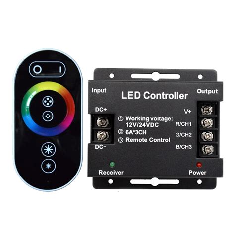 12V/24V RGB LED Strip Controller with Touch Remote 18A 3 Channel RGB ...