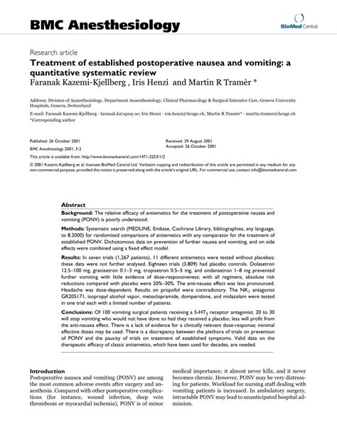 (PDF) Treatment of established postoperative nausea and vomiting: A ...