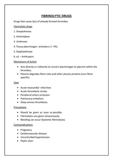Fibrinolytic Drugs - FIBRINOLYTIC DRUGS Drugs that cause lysis of ...