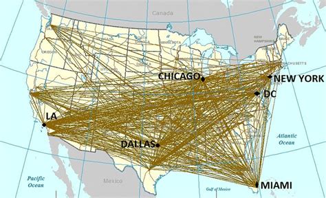 Route network of American Airlines in the pre-merger period | Download ...