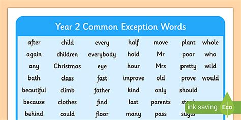 Year 2 Common Exception Words List - Primary Education