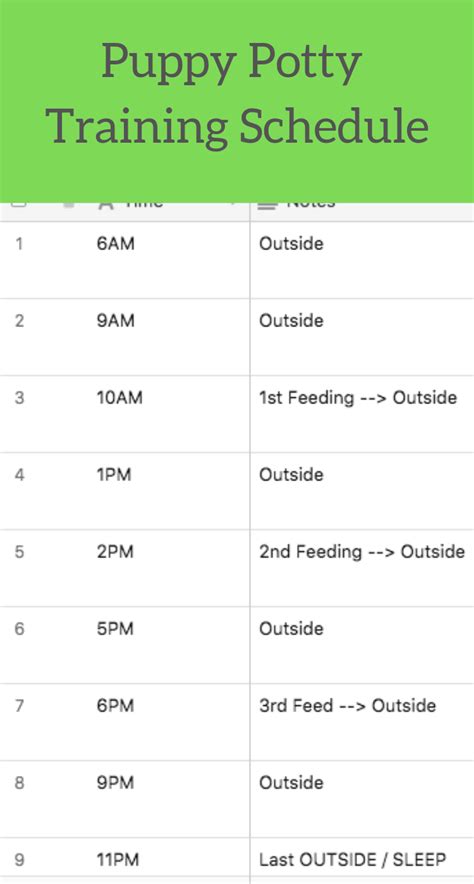 Printable Puppy Potty Training Schedule Chart