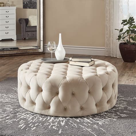 Weston Home Bowman Velvet Round Button Tufted Cocktail Ottoman, Gray ...