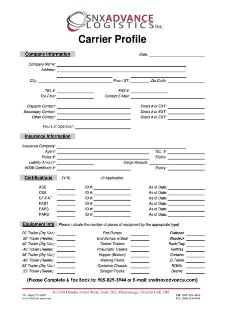 Carrier Profile Template - Fill Online, Printable, Fillable, Blank ...